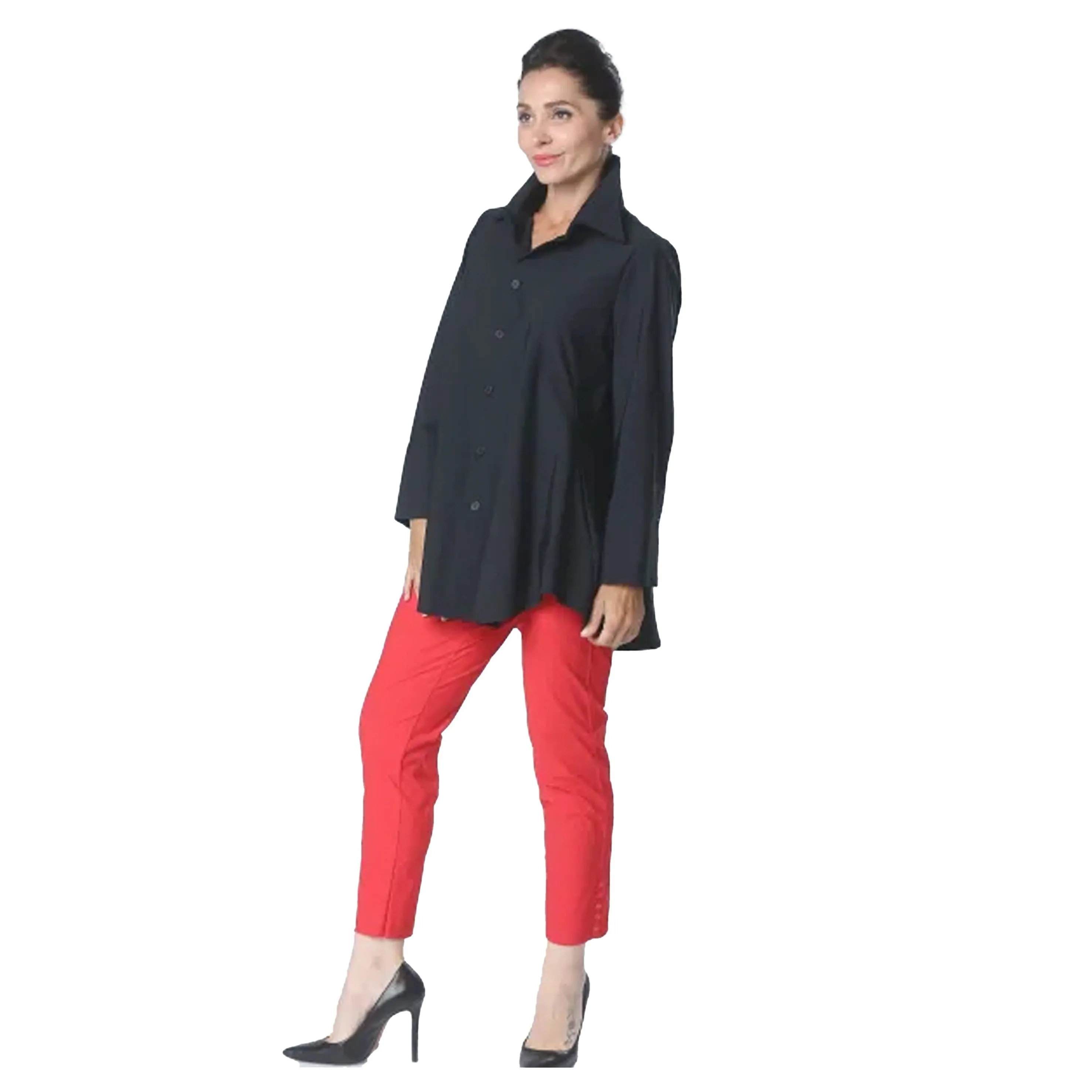 IC Collection High-Low Button-Front Blouse in Black - 3778B-BK