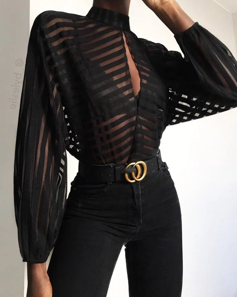 Julia Fashion - Fashion Sexy Shirt Women Mesh Blouses