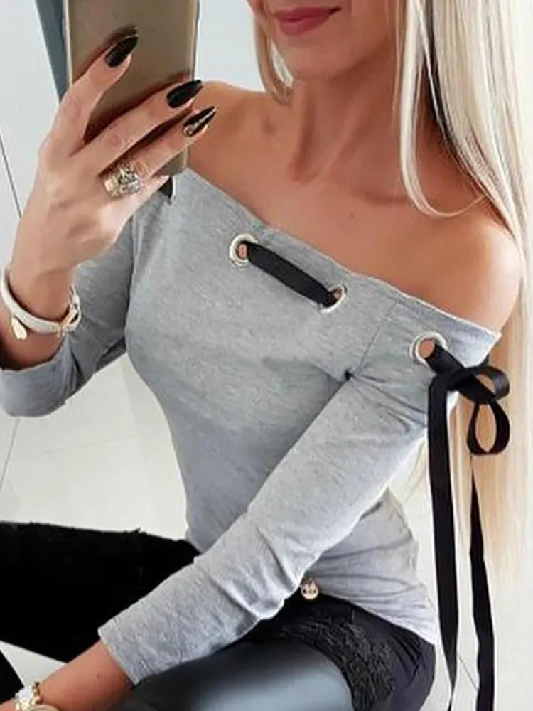 Julia Fashion - Women Casual Off Shoulder Long Sleeve Blouses