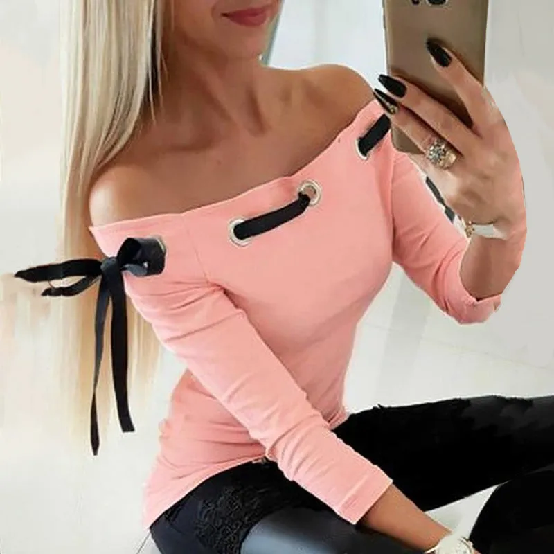 Julia Fashion - Women Casual Off Shoulder Long Sleeve Blouses