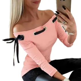 Julia Fashion - Women Casual Off Shoulder Long Sleeve Blouses