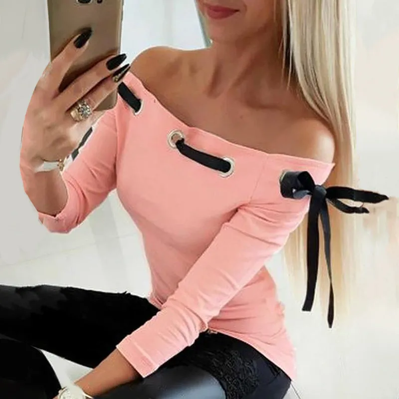 Julia Fashion - Women Casual Off Shoulder Long Sleeve Blouses