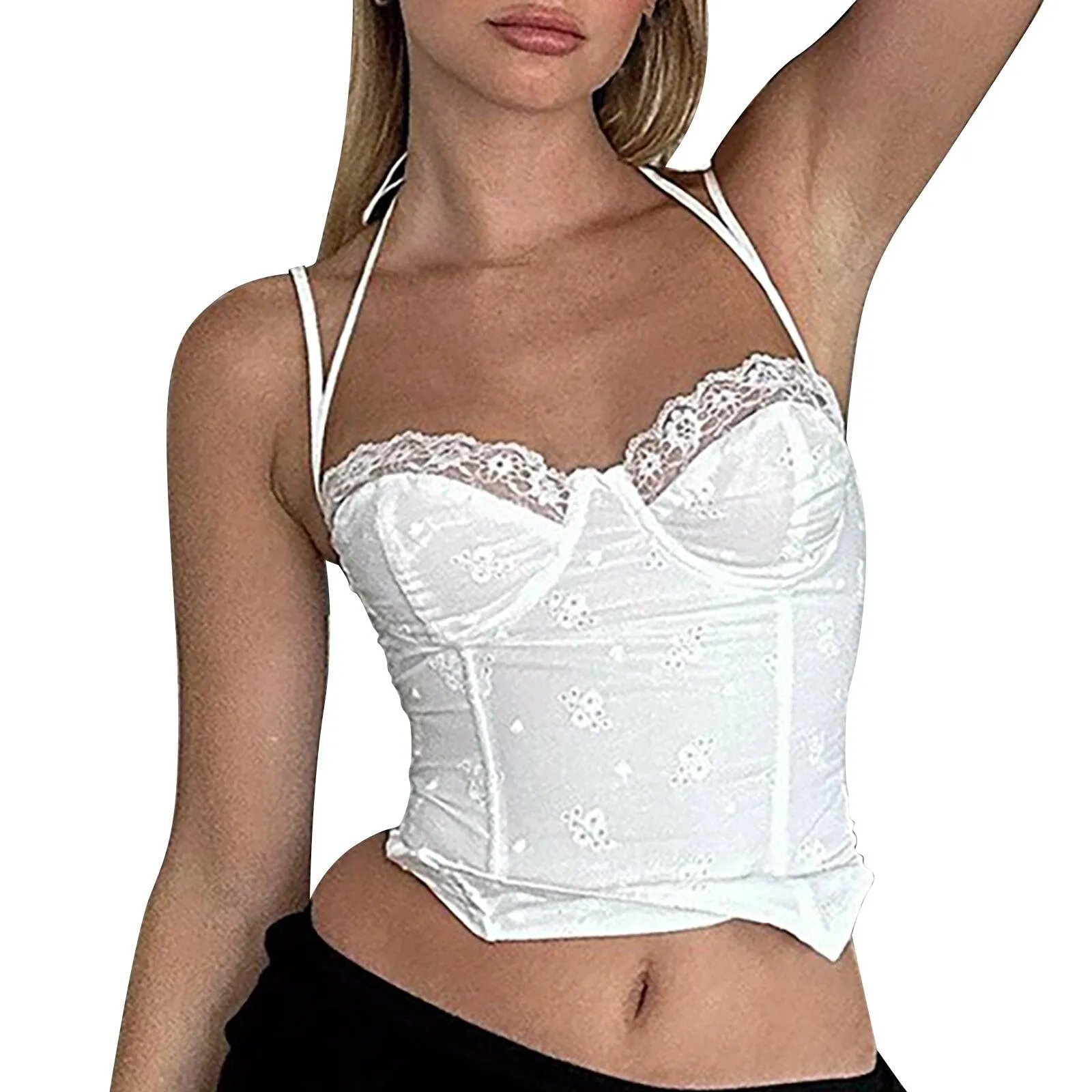 JuliaFashion - 2024 Vintage Flower Lace Slim Cami Tops