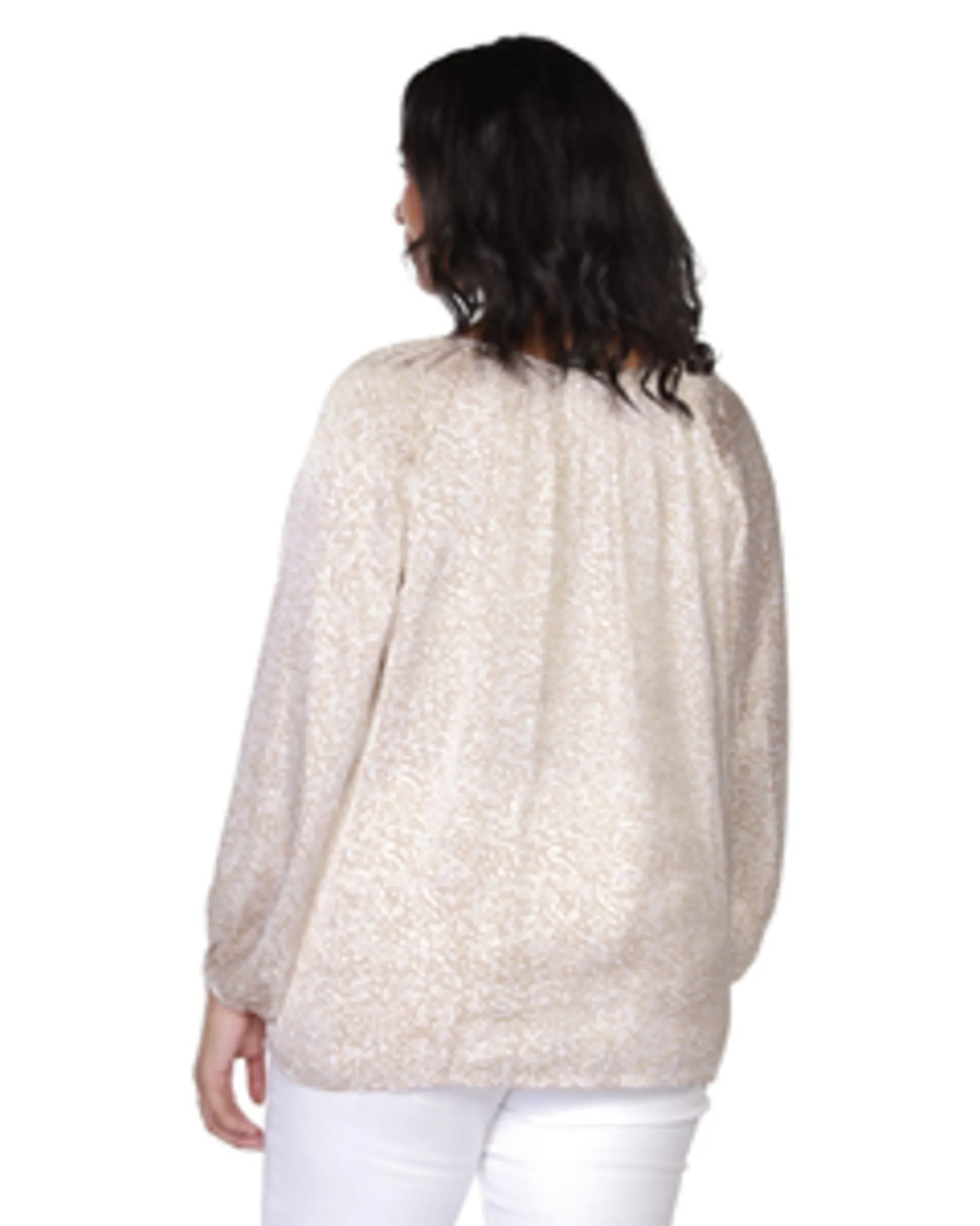 Kylie Printed Tie-Neck Top | Coconut Cream/White