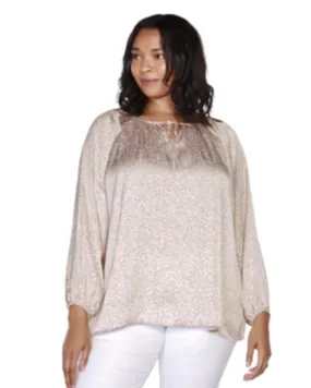 Kylie Printed Tie-Neck Top | Coconut Cream/White