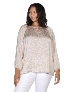 Kylie Printed Tie-Neck Top | Coconut Cream/White