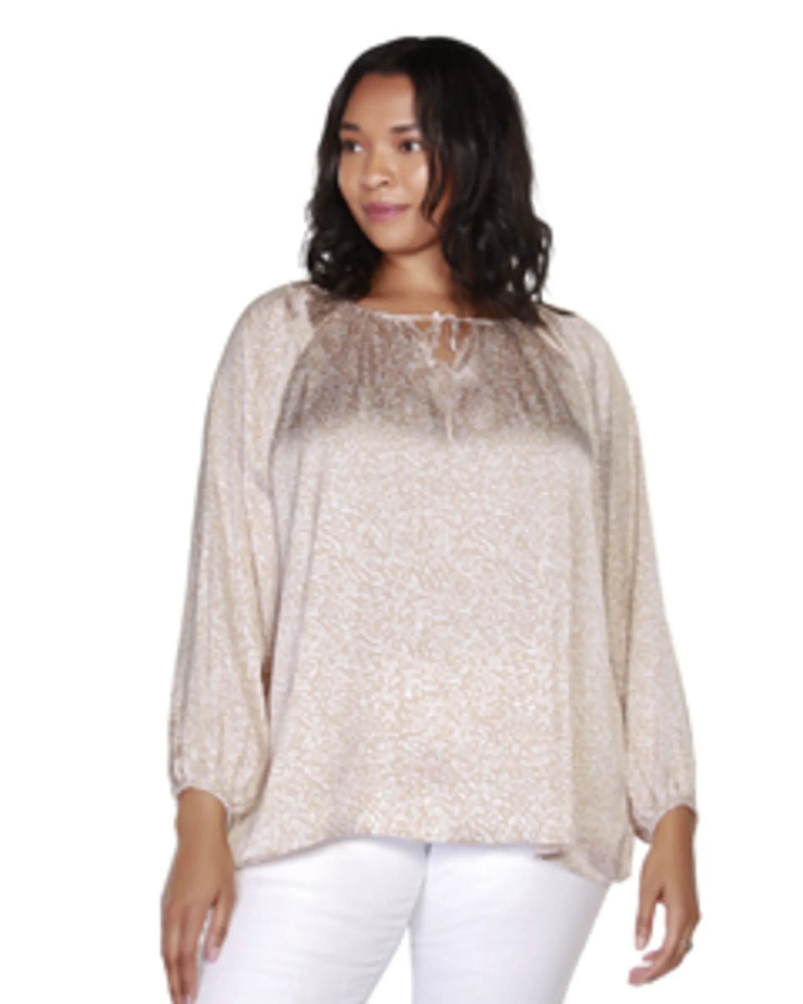 Kylie Printed Tie-Neck Top | Coconut Cream/White