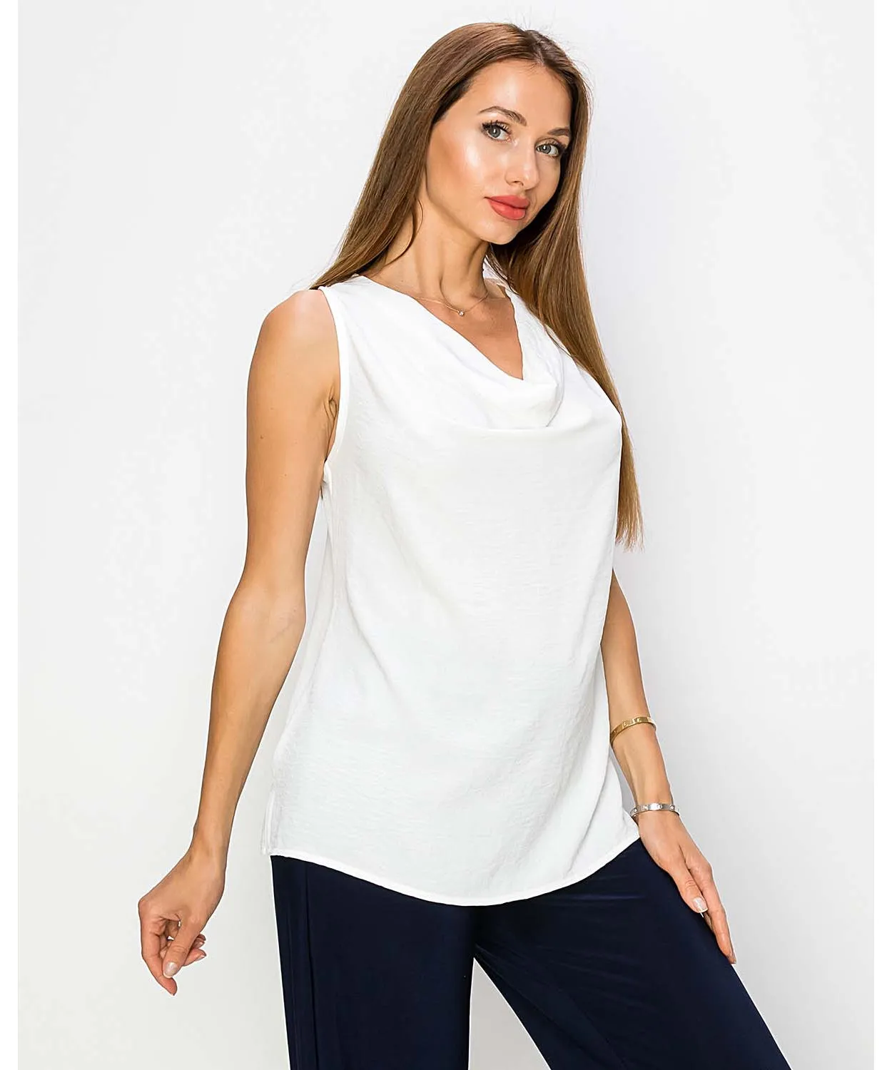 Last Tango Cowl Cami V-Neck Top | White, Berry