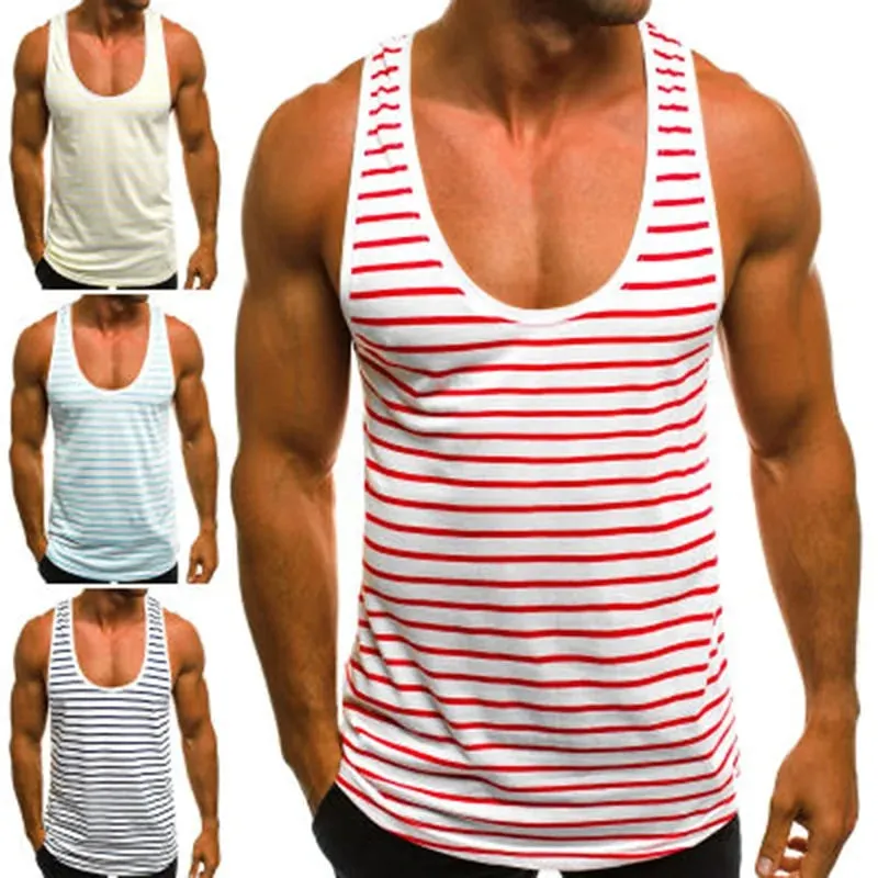 Men's Striped Sleeveless O Neck Tank Tops