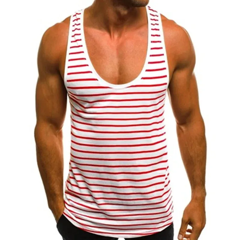Men's Striped Sleeveless O Neck Tank Tops