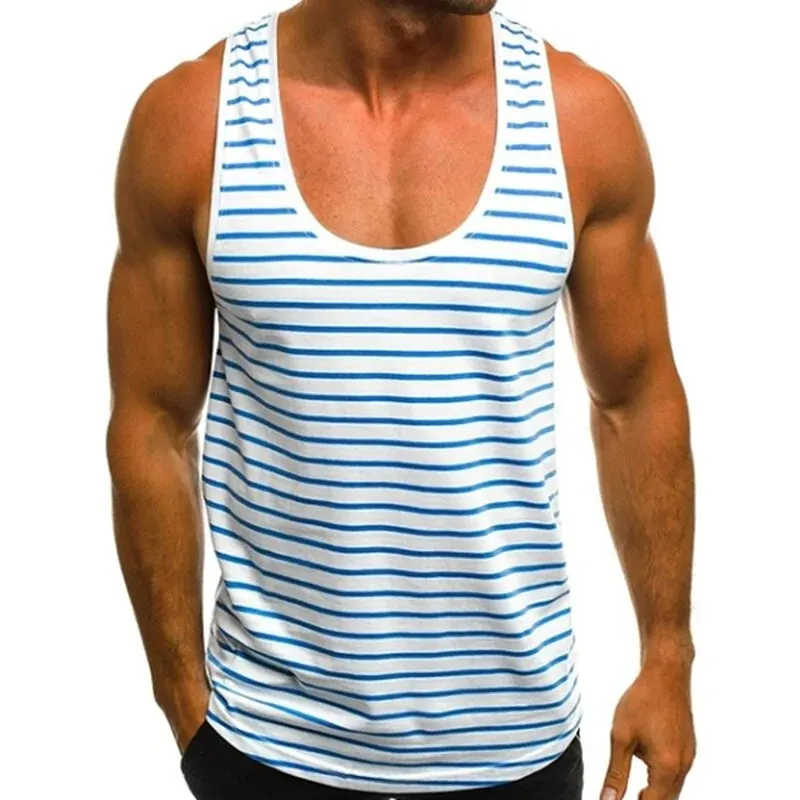 Men's Striped Sleeveless O Neck Tank Tops