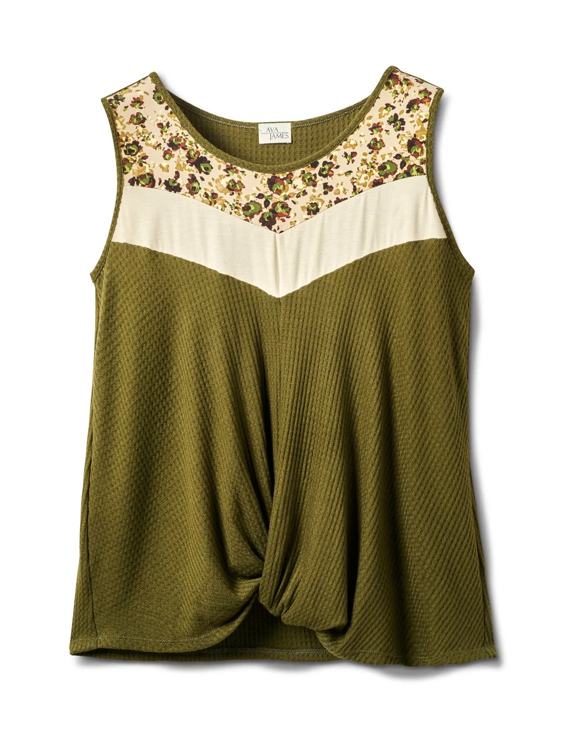 Mixed Camo Knot Front Knit Top