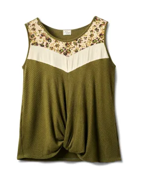 Mixed Camo Knot Front Knit Top