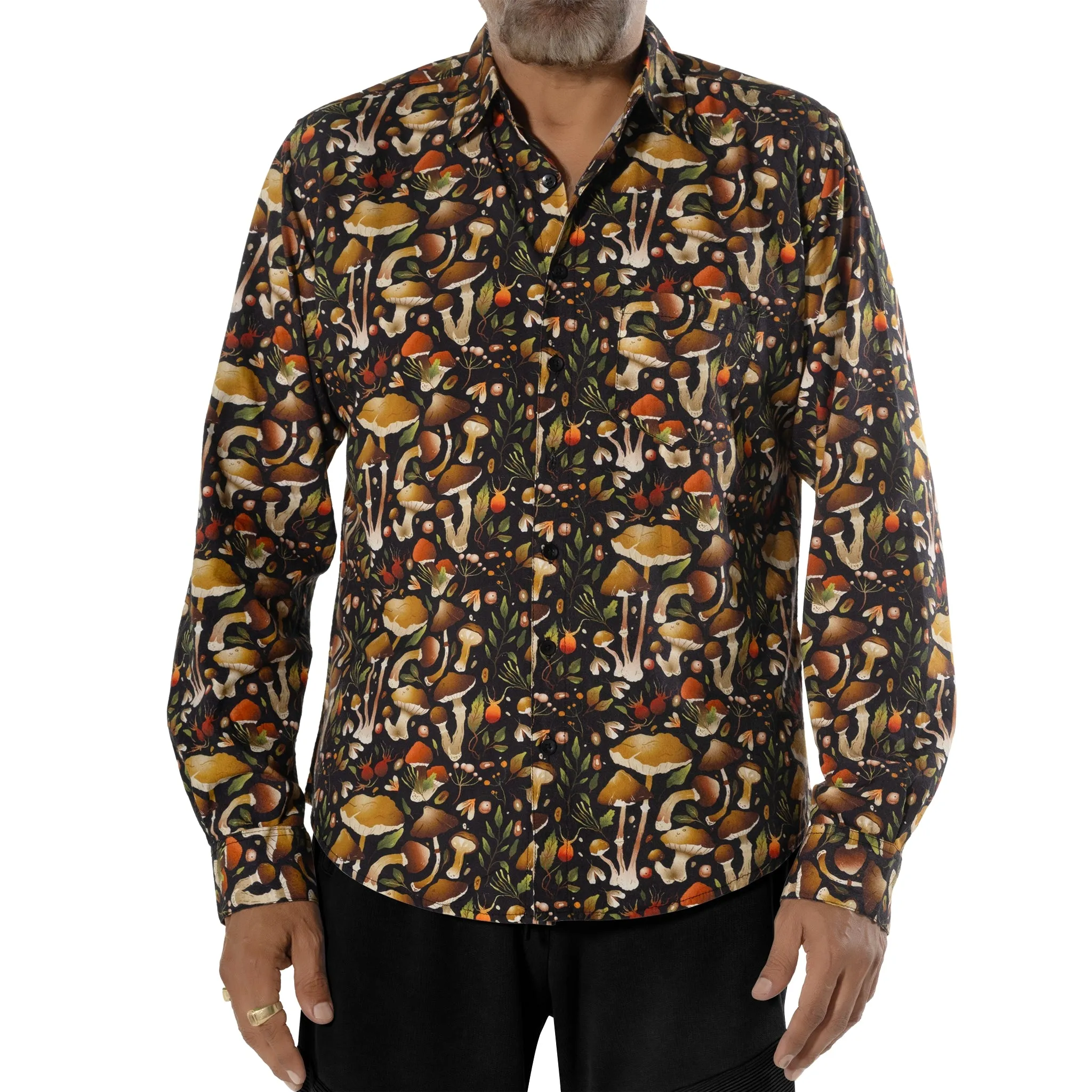 Mushroom Long Sleeve Button-Up Shirt