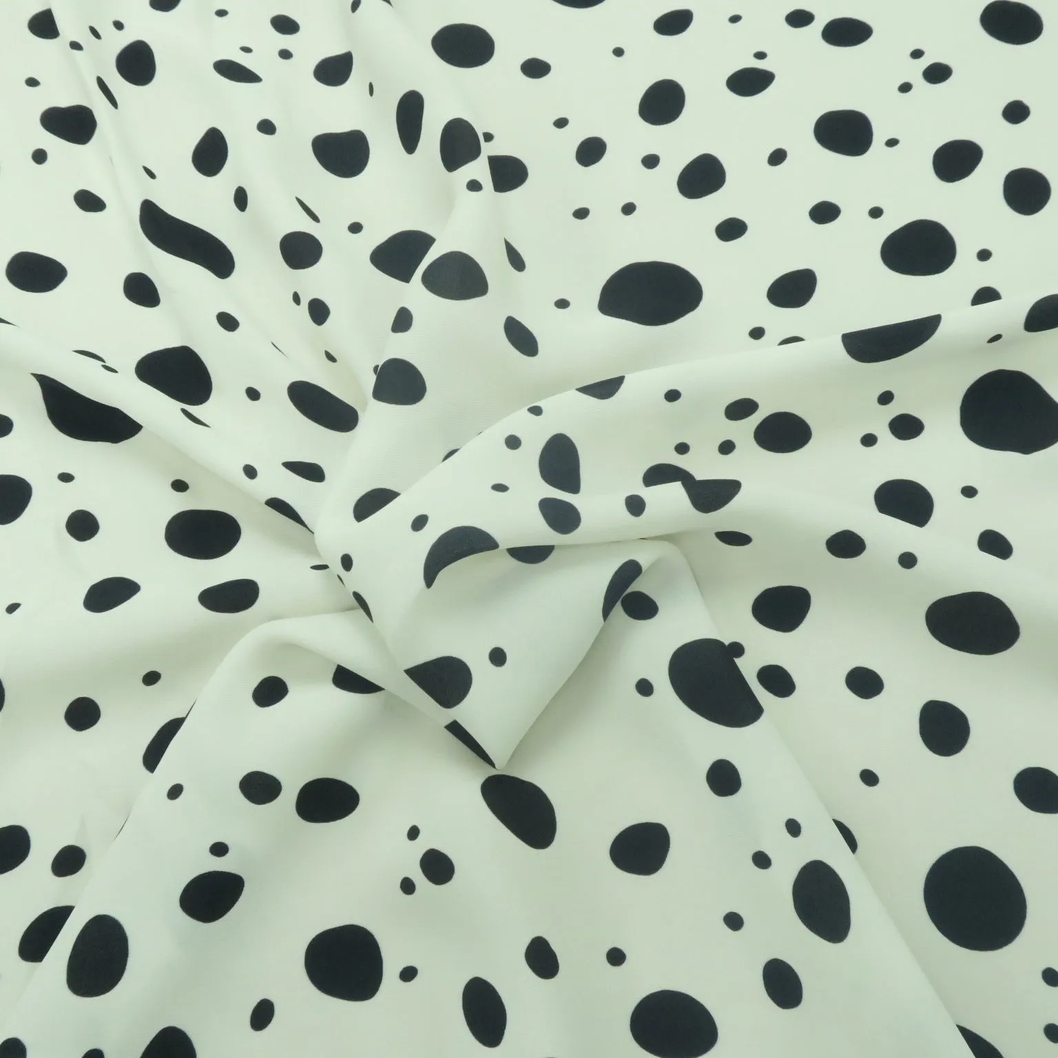 Navy Dots on White Background Printed Crepe Fabric