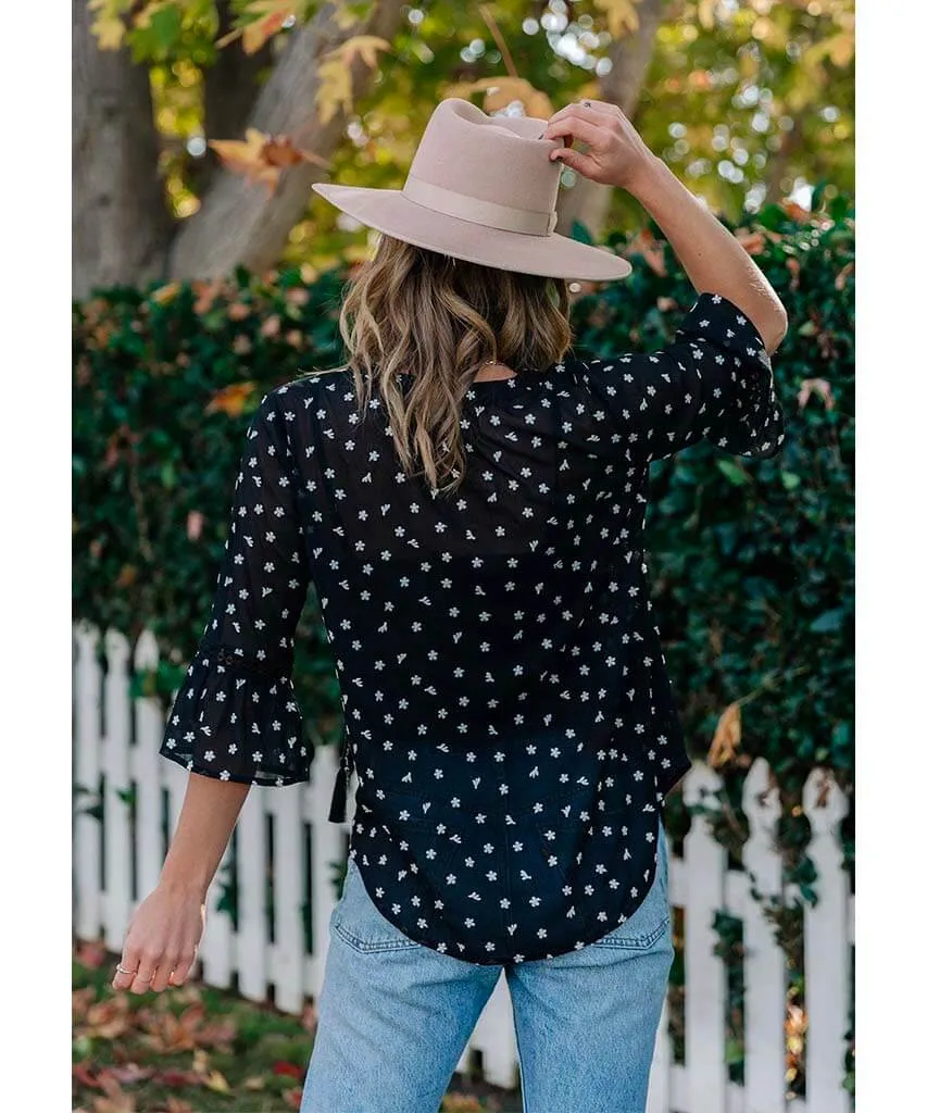 Night Flower Embroidered Peasant Top