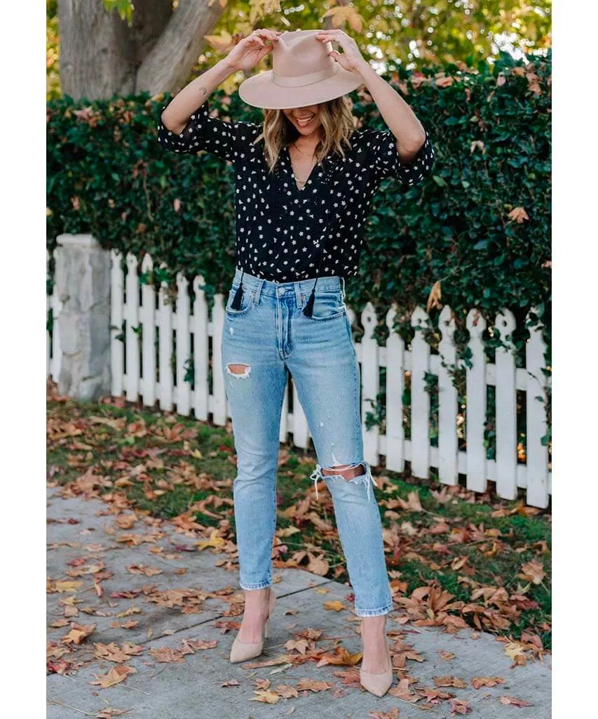 Night Flower Embroidered Peasant Top