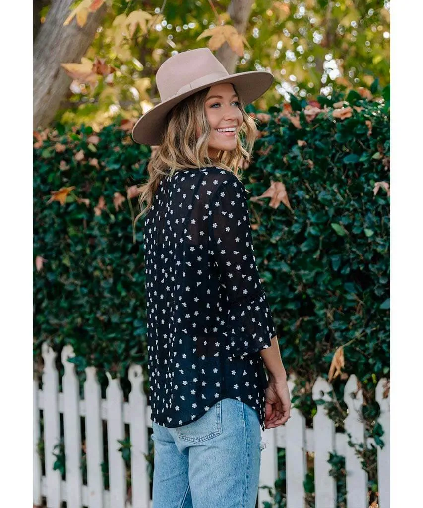 Night Flower Embroidered Peasant Top