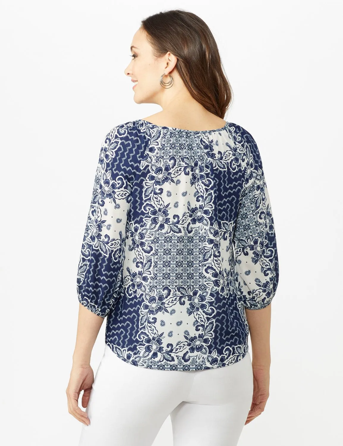 Patchwork Peasant  Tie Front Top