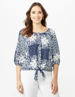 Patchwork Peasant  Tie Front Top