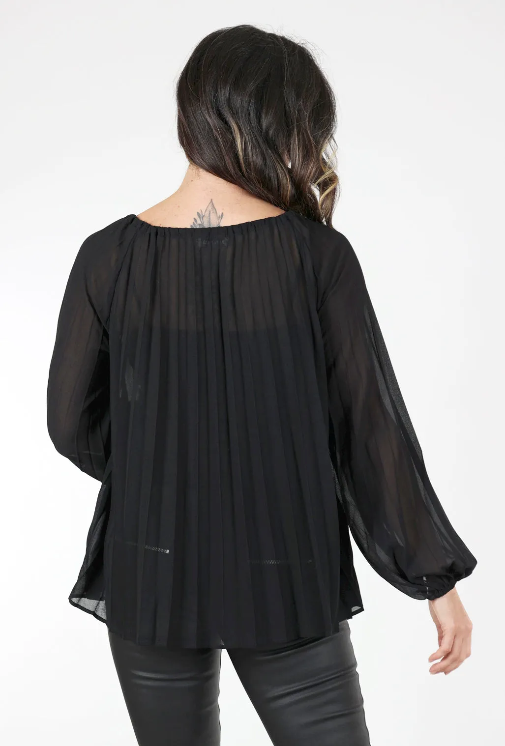 Pleated Peasant Top, Black