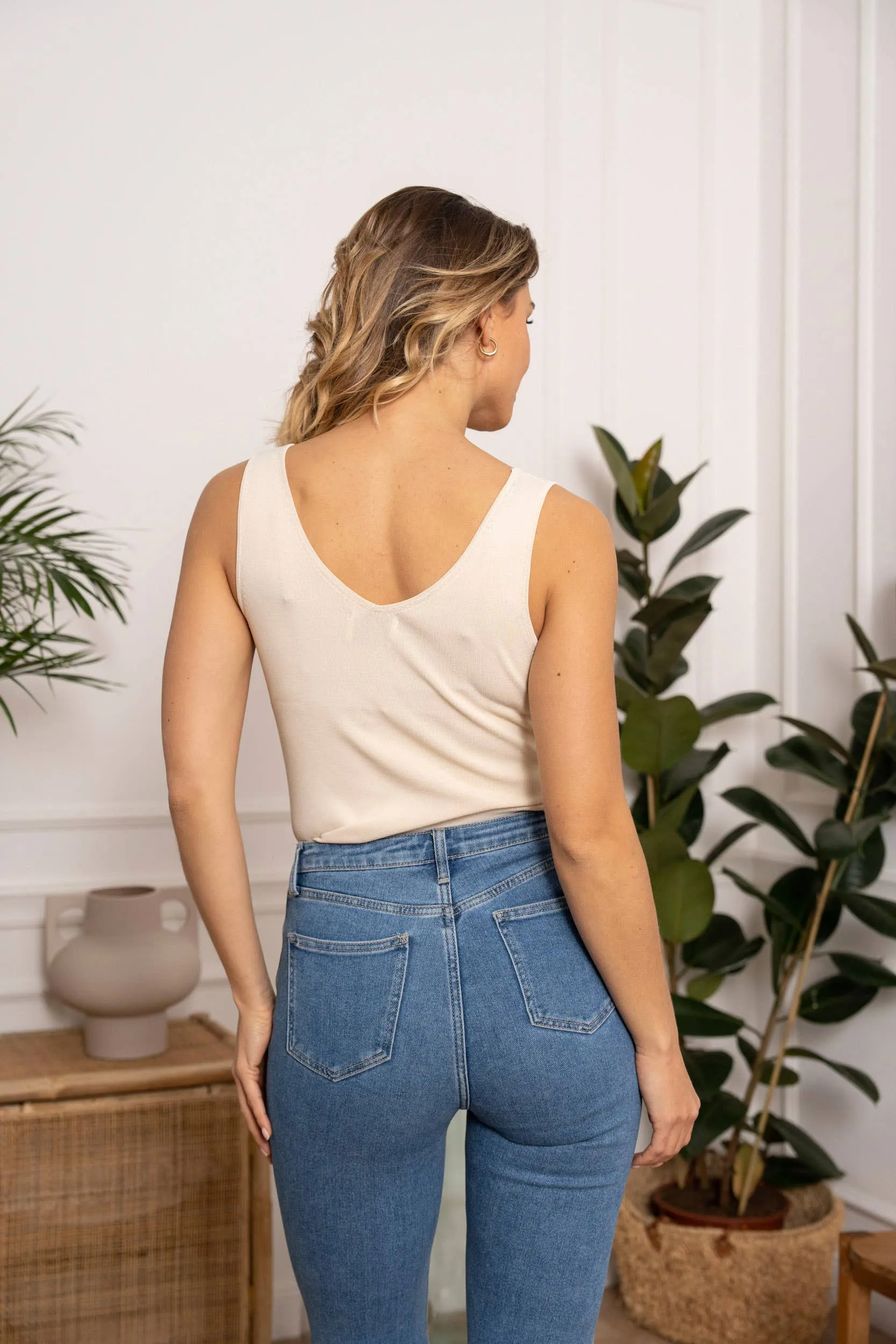Reversible 2-in-1 V-neck and square neck tank top
