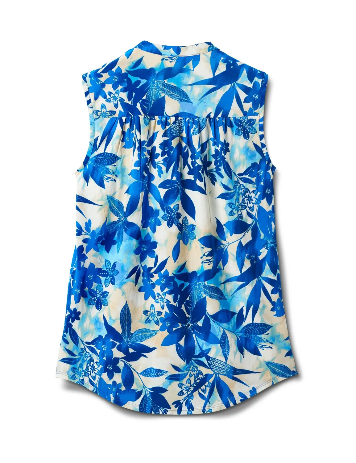 Shades Of Blue Floral Sleevless Knit Popover