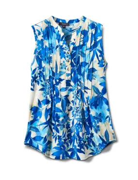 Shades Of Blue Floral Sleevless Knit Popover