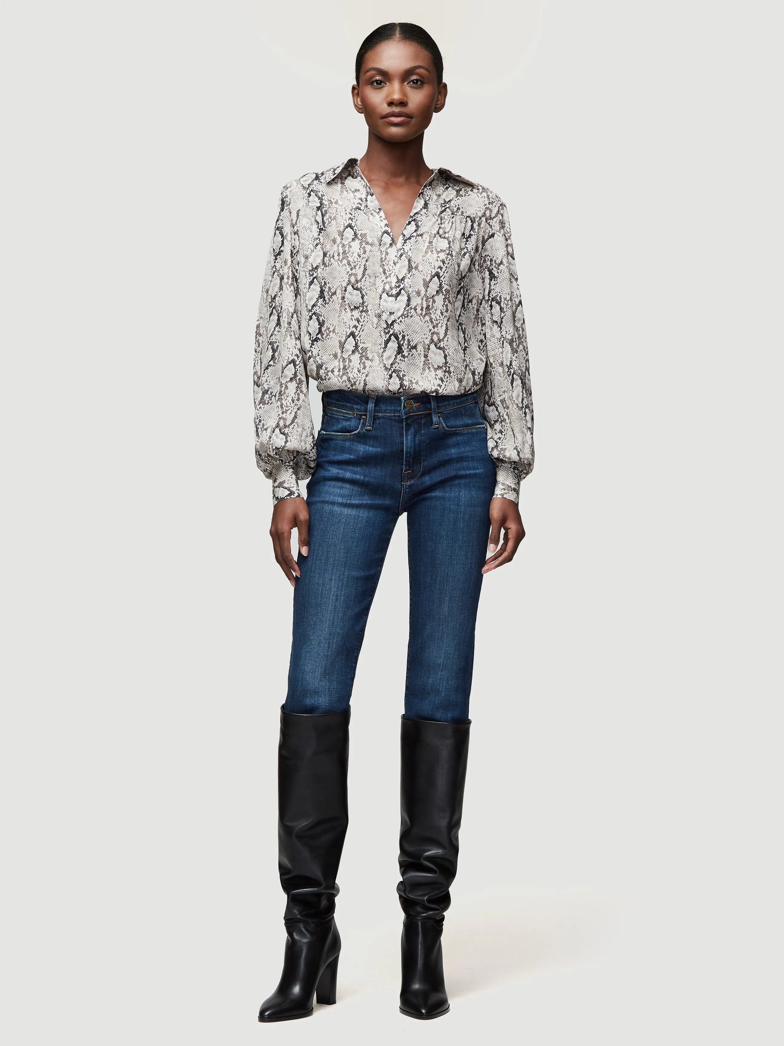 Silk Collared Peasant Blouse -- Vanilla Multi