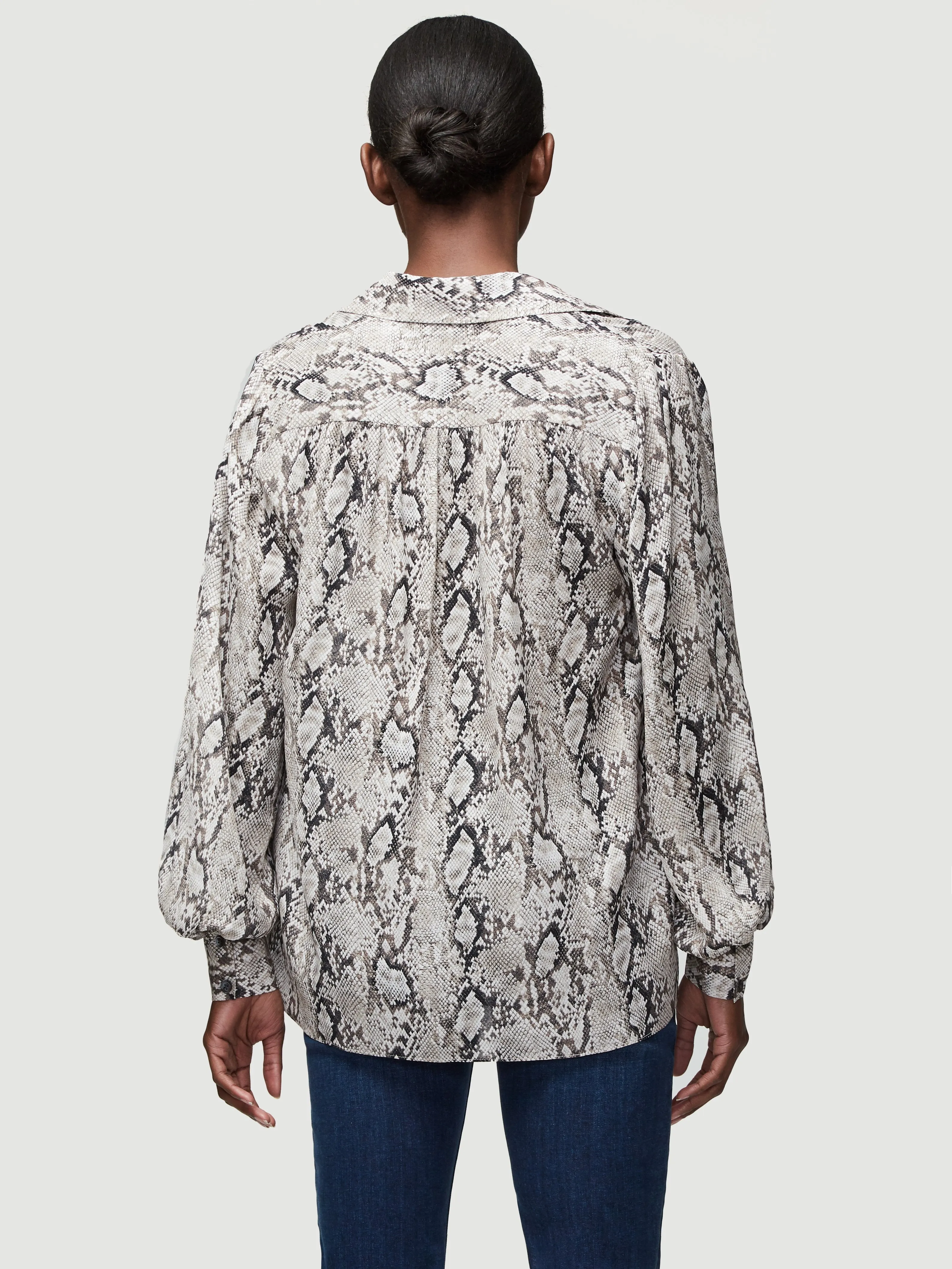 Silk Collared Peasant Blouse -- Vanilla Multi