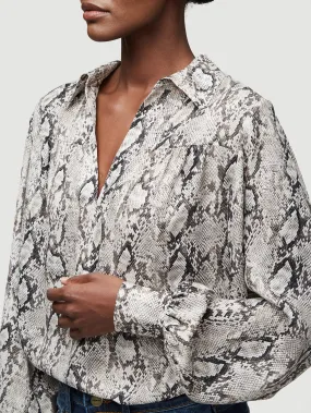 Silk Collared Peasant Blouse -- Vanilla Multi