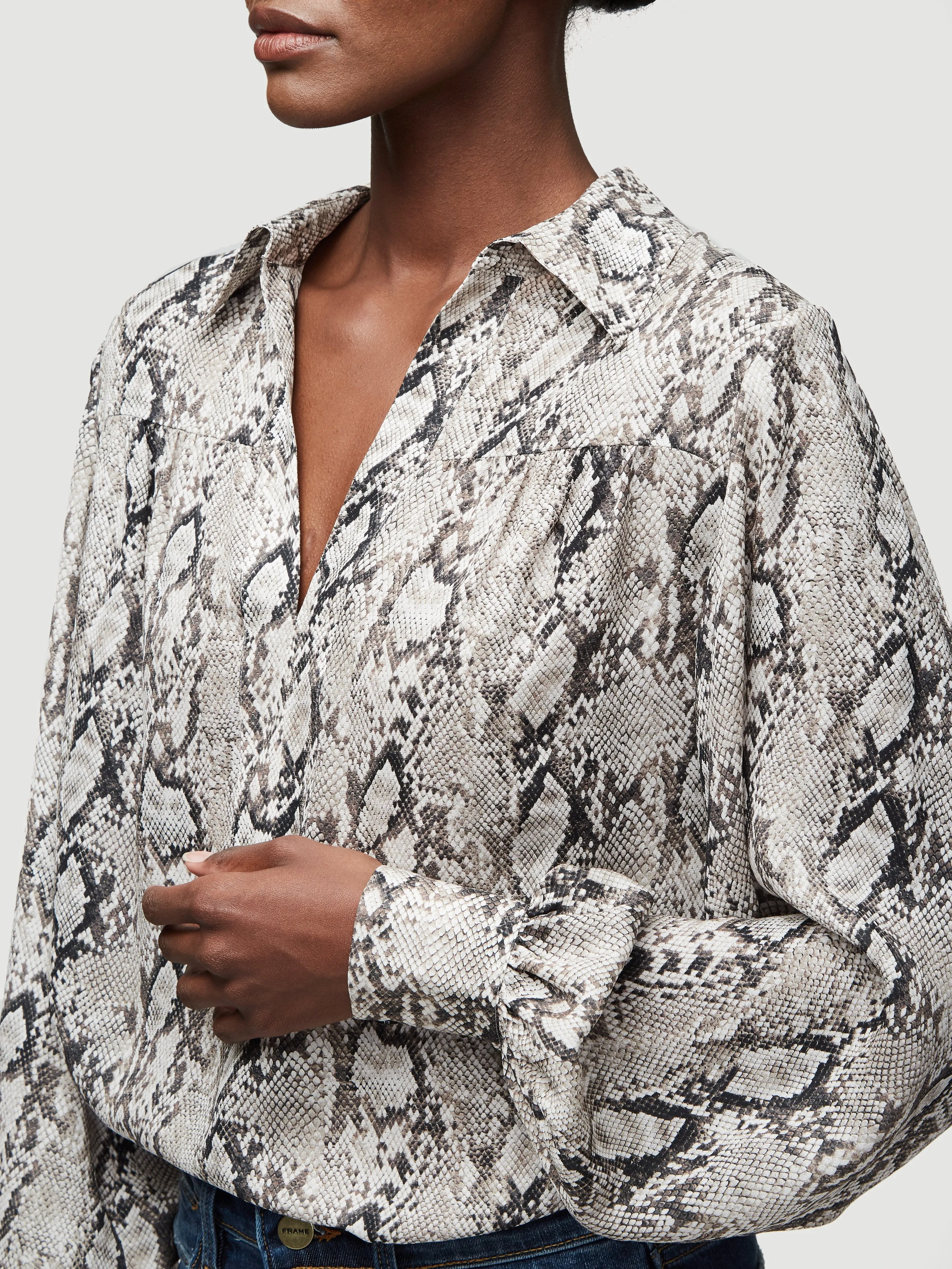 Silk Collared Peasant Blouse -- Vanilla Multi