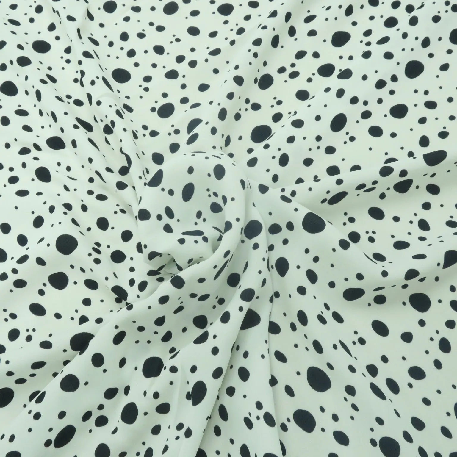 Small Navy Dots on White Background Printed Crepe Fabric