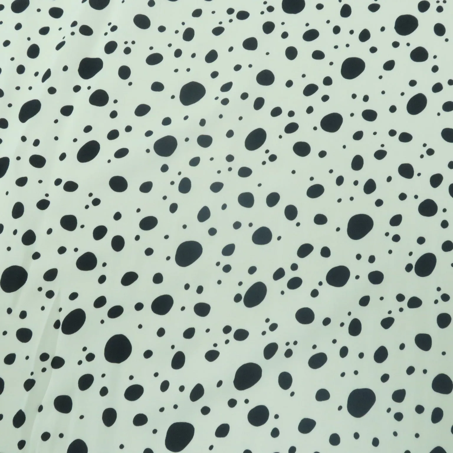 Small Navy Dots on White Background Printed Crepe Fabric