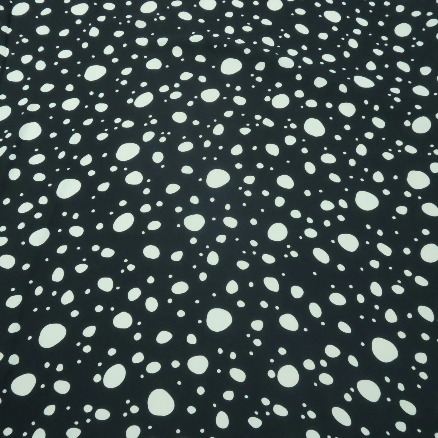 Small White Dots on Black Background Printed Crepe Fabric