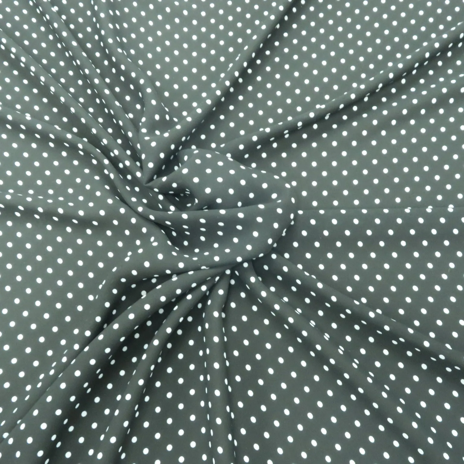 Small White Polka Dots on Black Background Printed Crepe Fabric