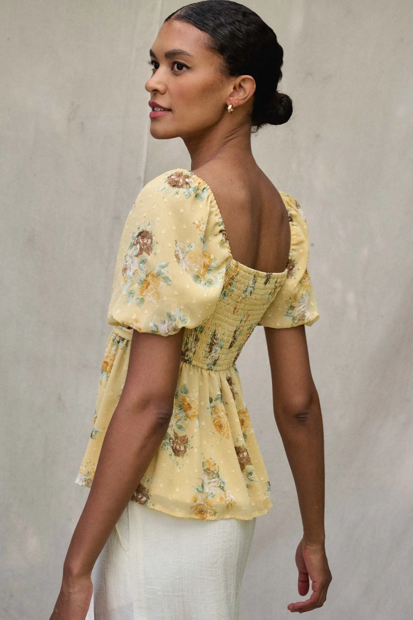 Soft Daydream Floral Swiss Dot Babydoll Top