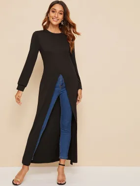 Solid Asymmetrical Hem Longline Tee