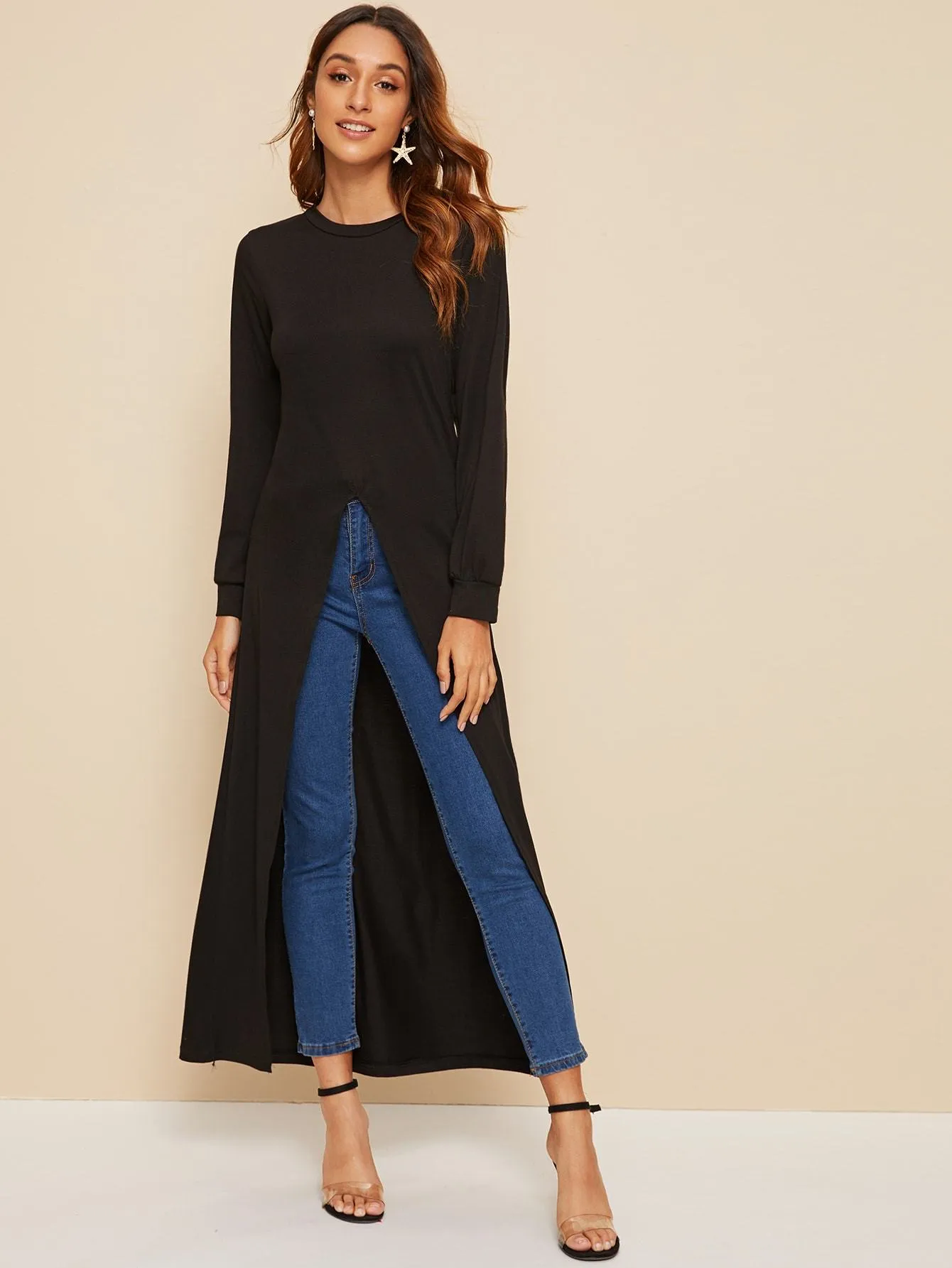 Solid Asymmetrical Hem Longline Tee