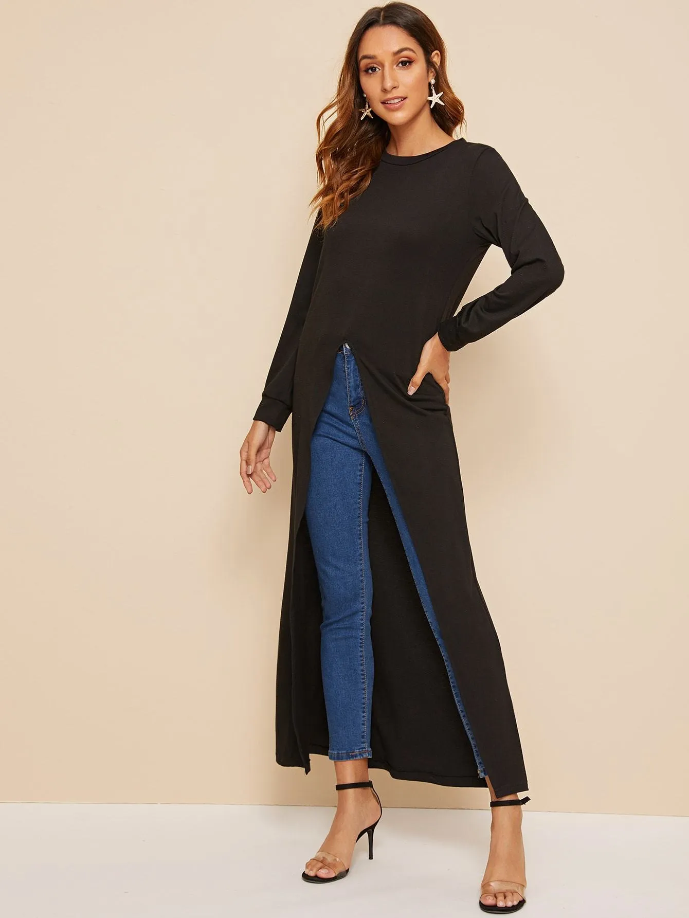 Solid Asymmetrical Hem Longline Tee