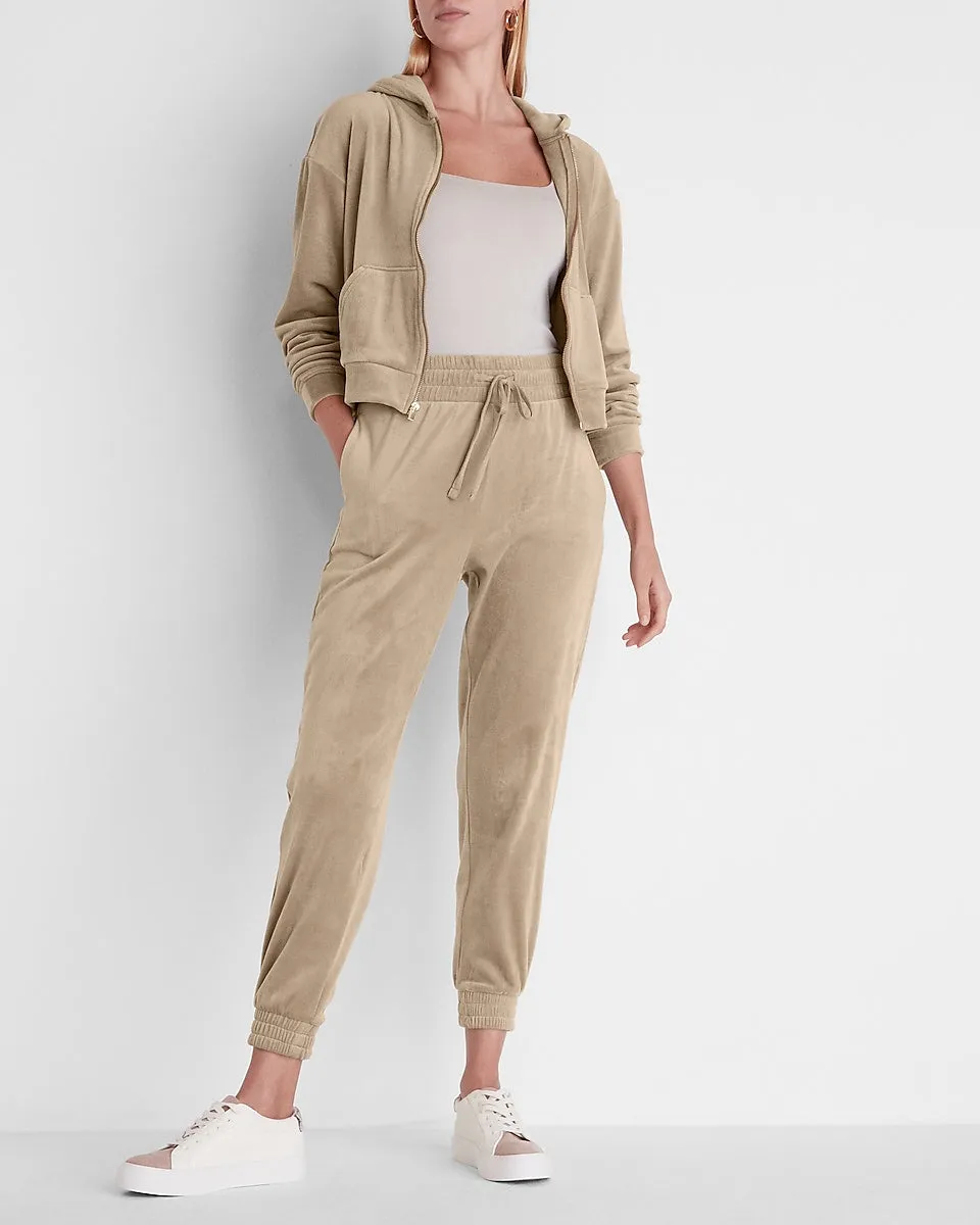 Super High Waisted Velour Joggers in Seneca Rock