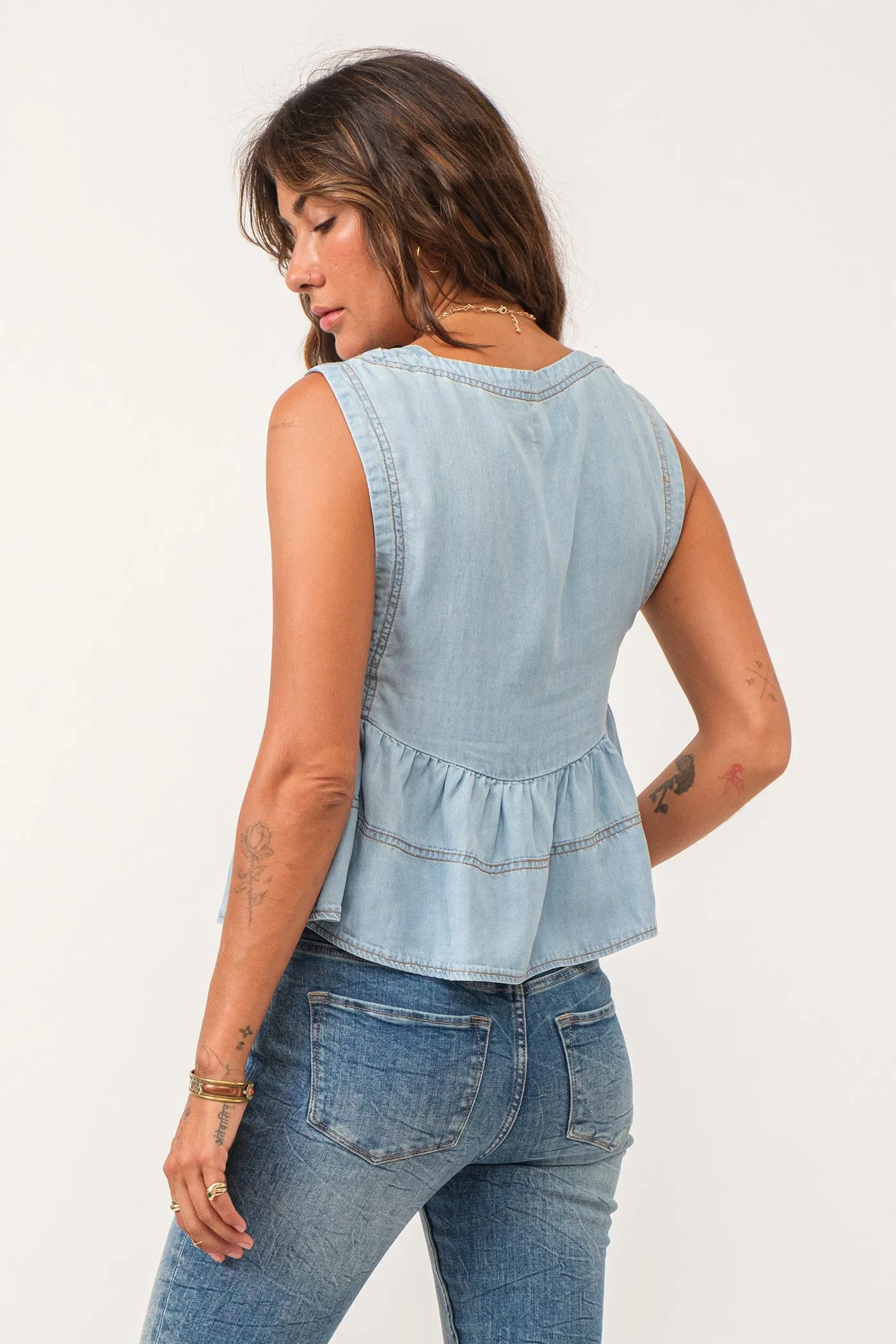 Swan Ruffle Top in Lite Blue - FINAL SALE