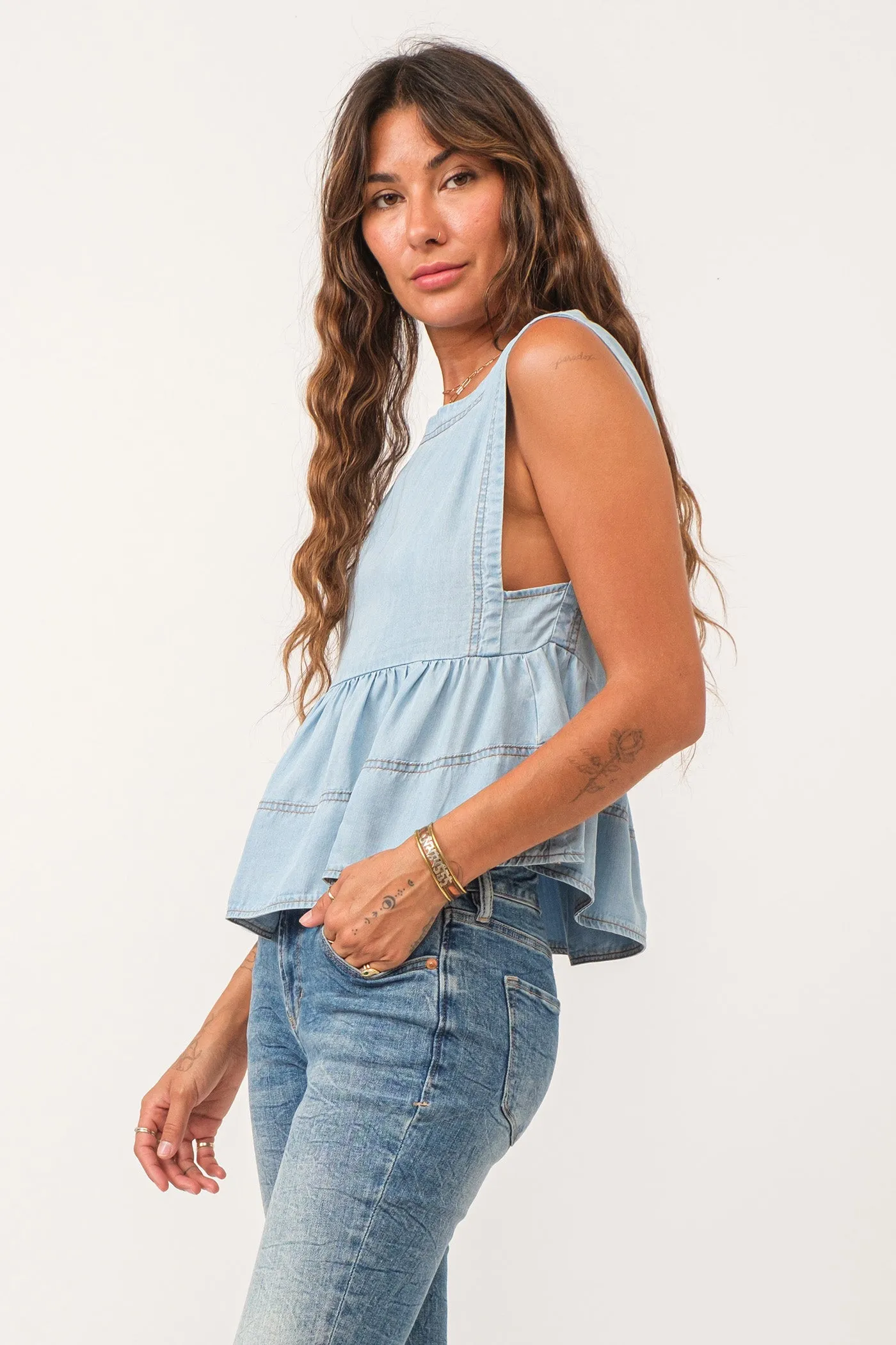 Swan Ruffle Top in Lite Blue - FINAL SALE