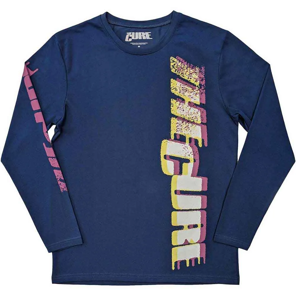The Cure "Glitched Logo" Denim Blue Long Sleeve T shirt - Size M