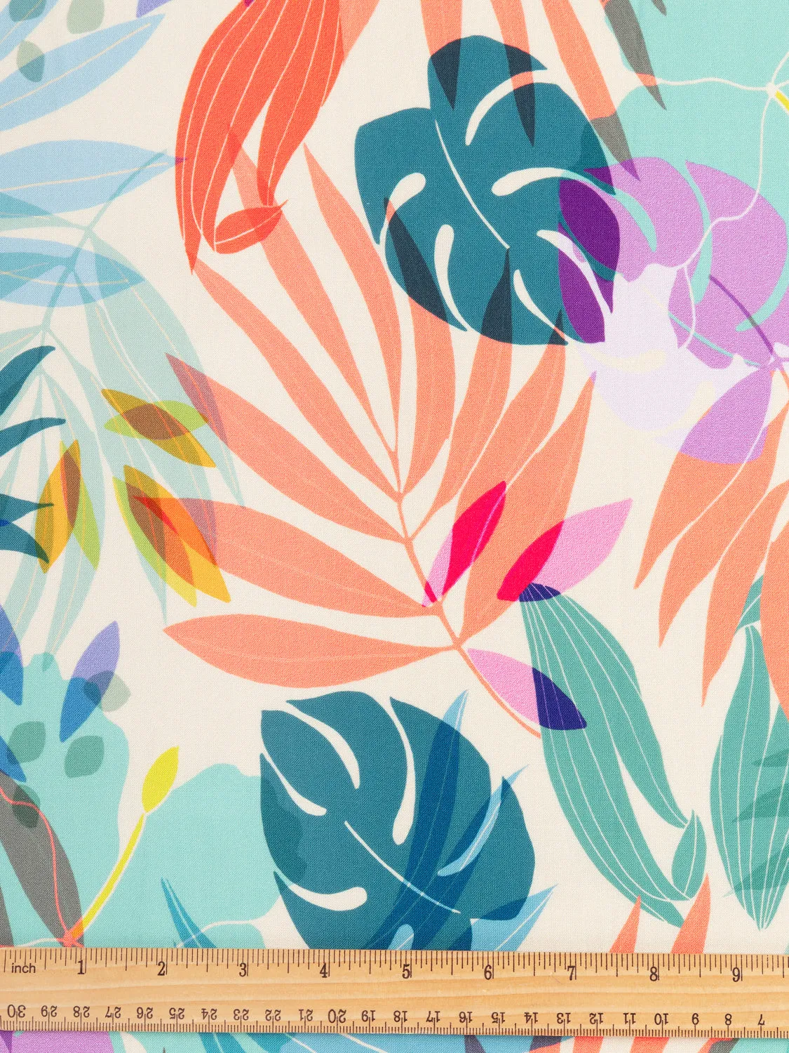 Tropical Garden Print Viscose - Cream   Mint   Violet
