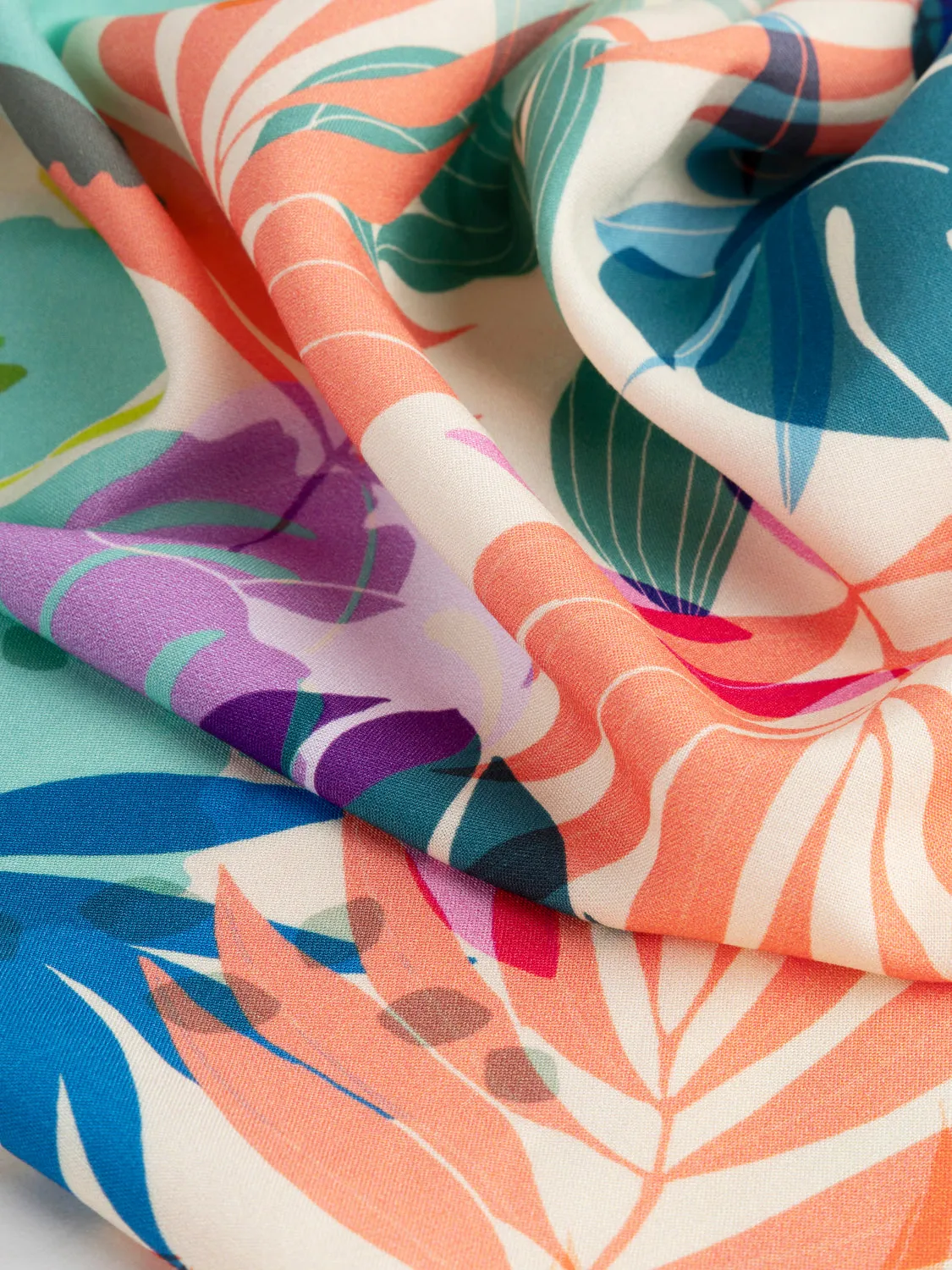 Tropical Garden Print Viscose - Cream   Mint   Violet