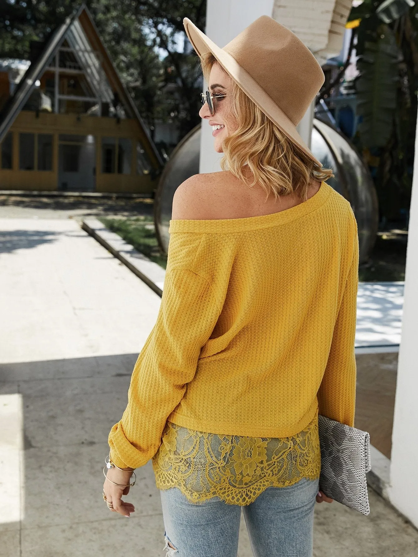 V-neck Lace Panel Tee
