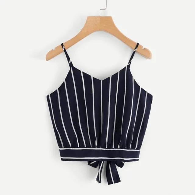 VenusFox V Neck Striped Cotton Crop Top