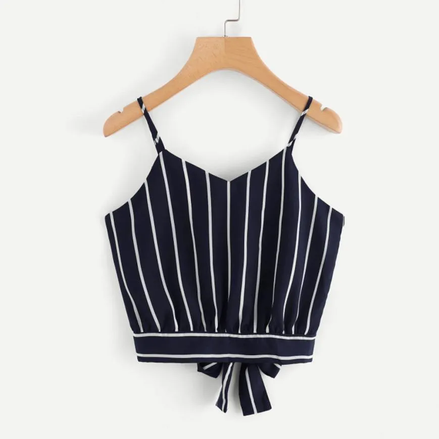 VenusFox V Neck Striped Cotton Crop Top