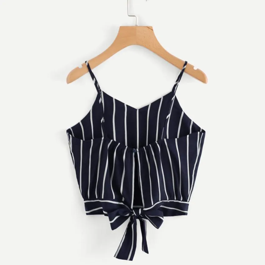 VenusFox V Neck Striped Cotton Crop Top